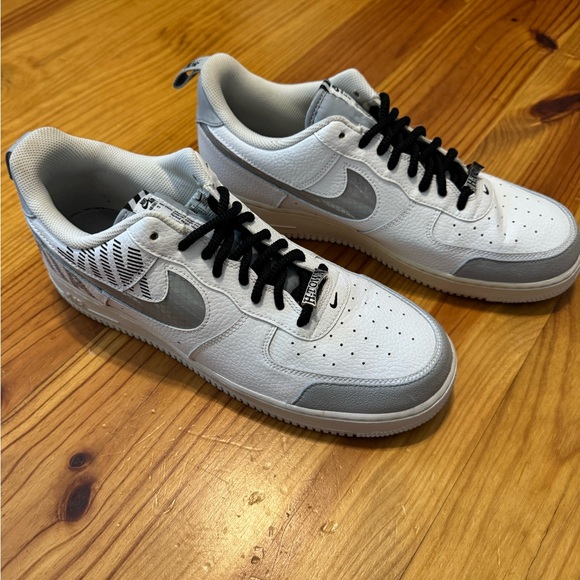 Nike Air Force 1 Low Mens Size 11.5 White Gray Athletic Leather Shoes Sneakers - Picture 6 of 13